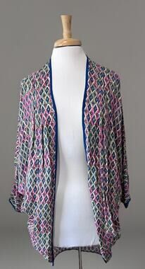 Soft Surroundings Alina Topper Kimono Wrap S/M Parisian Chic Diamond Pattern